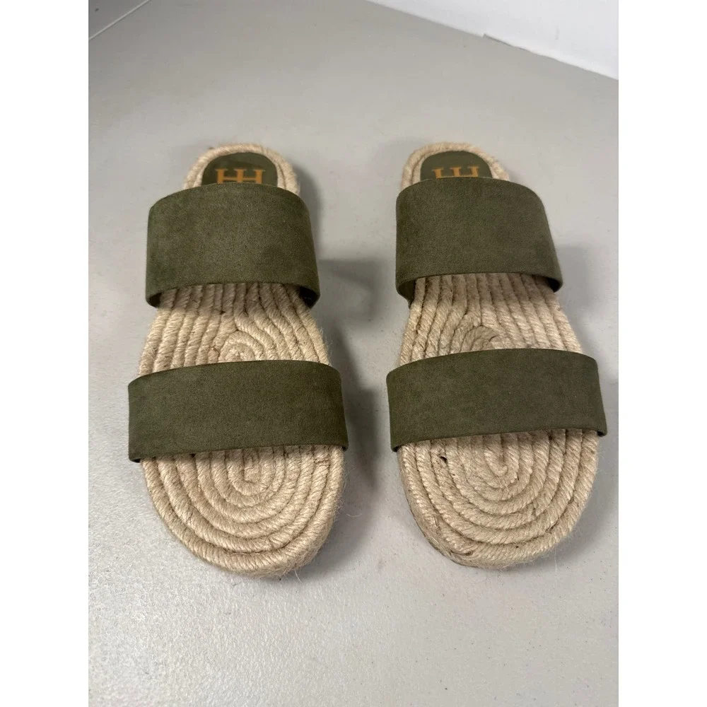 Haute Hippie Style Olive Green Two Strap Espadrille Slide Sandals Women Sz 9 m